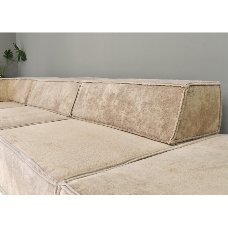 Vintage 3-seater sofa Trio in beige teddy fabric for Cor, Germany 1970