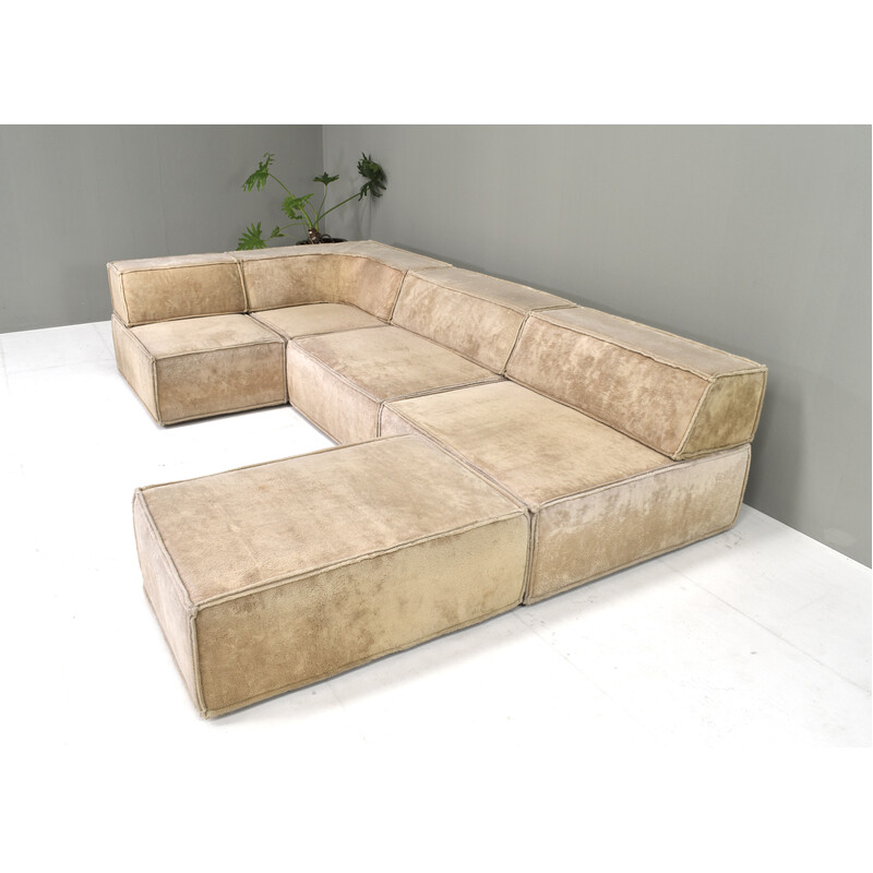 Vintage 3-seater sofa Trio in beige teddy fabric for Cor, Germany 1970