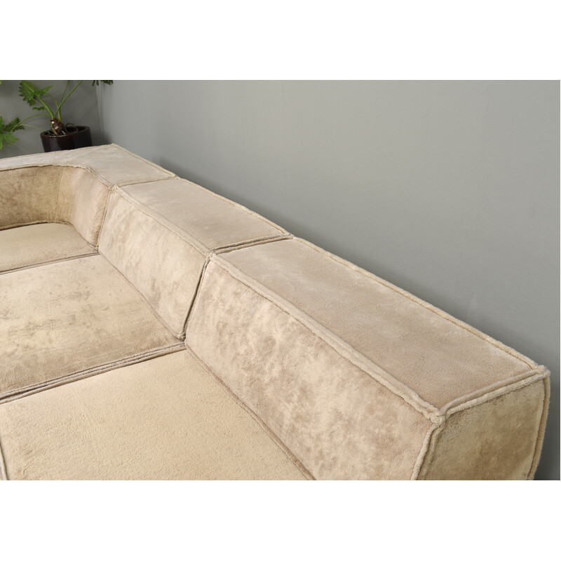 Vintage 3-seater sofa Trio in beige teddy fabric for Cor, Germany 1970