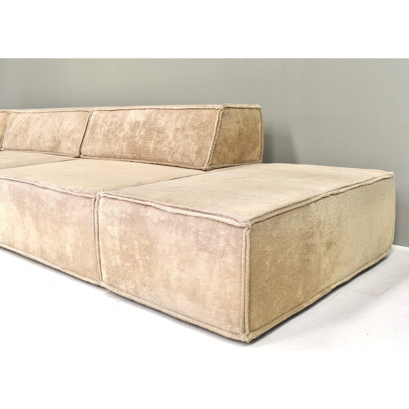 Vintage 3-seater sofa Trio in beige teddy fabric for Cor, Germany 1970