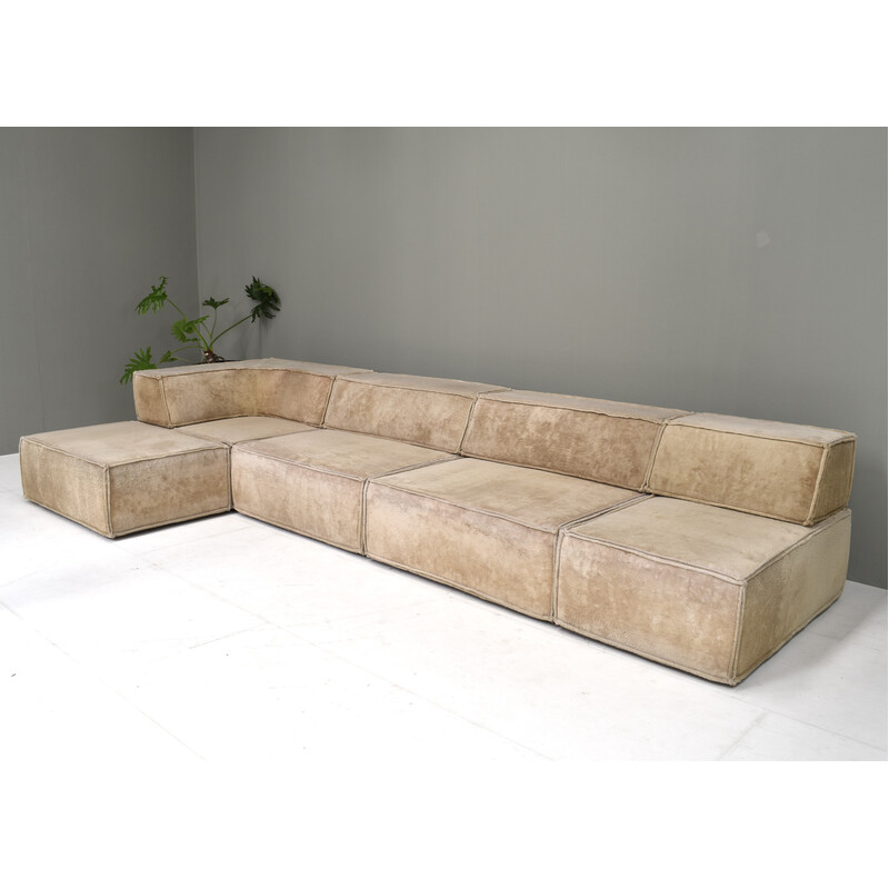 Vintage 3-seater sofa Trio in beige teddy fabric for Cor, Germany 1970