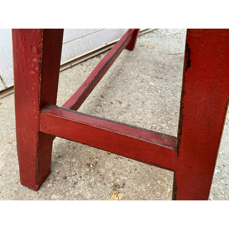 Vintage red end of bed bench in solid wood, 1950