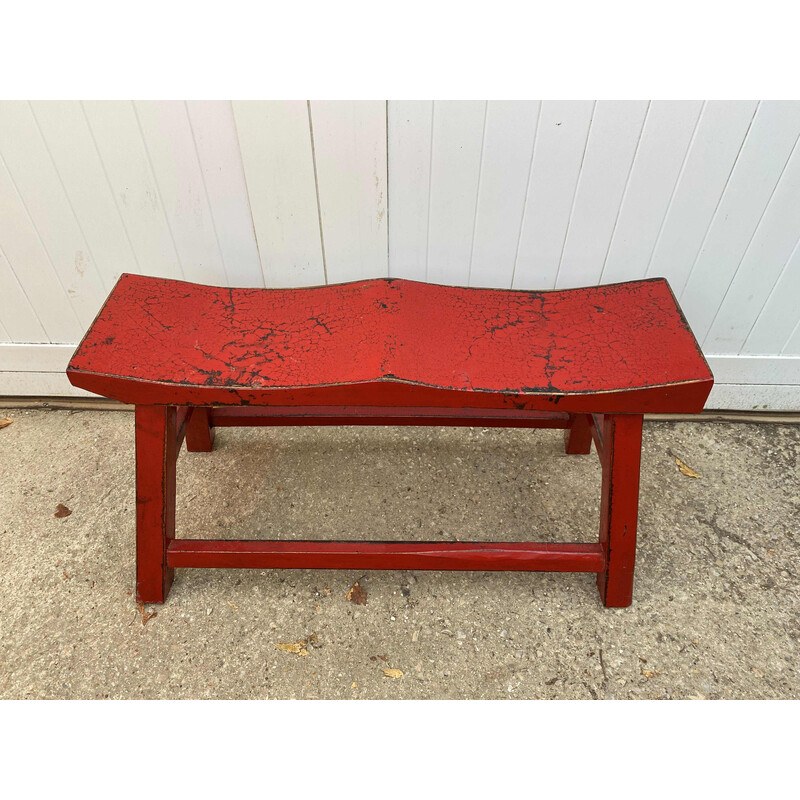 Vintage red end of bed bench in solid wood, 1950