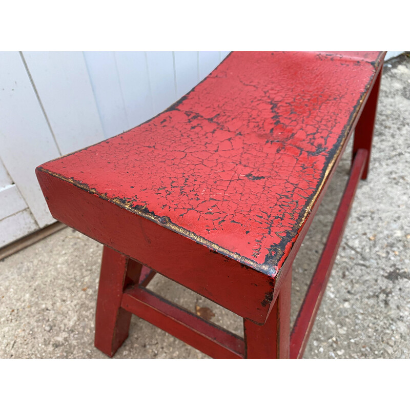 Vintage red end of bed bench in solid wood, 1950