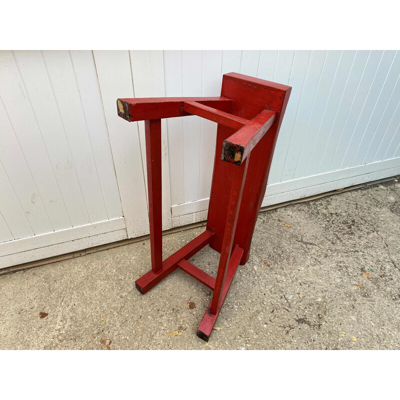 Vintage red end of bed bench in solid wood, 1950