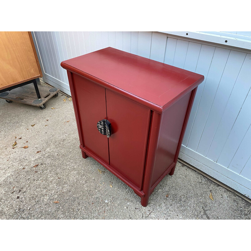 Vintage red solid wood storage unit with 2 doors