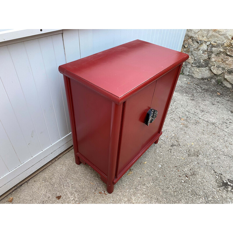 Vintage red solid wood storage unit with 2 doors