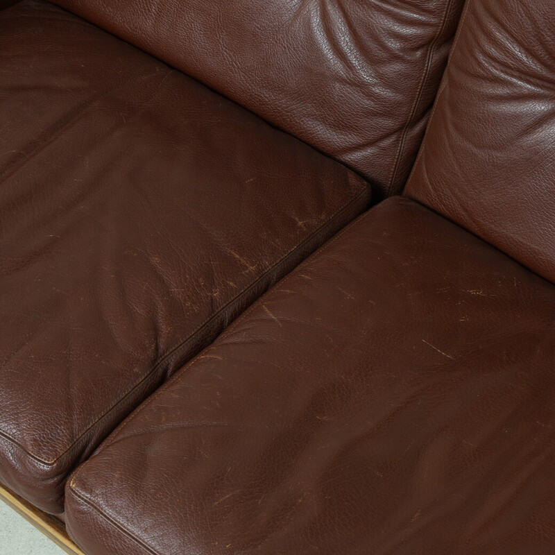 Vintage 2-seater leather and rosewood sofa by H. W. Klein for Bramin, Denmark 1970
