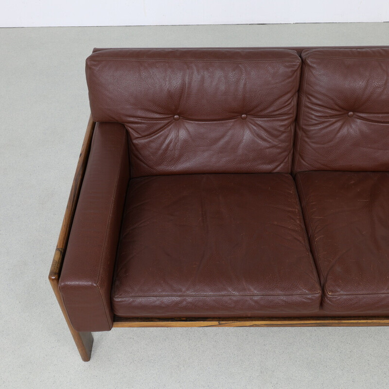 Vintage 2-seater leather and rosewood sofa by H. W. Klein for Bramin, Denmark 1970