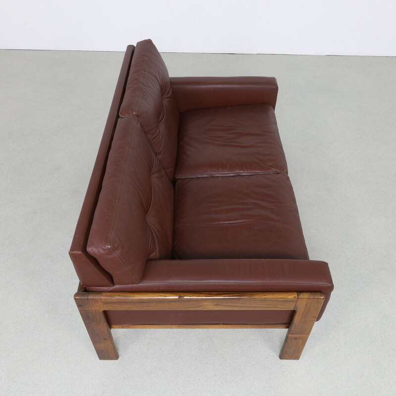 Vintage 2-seater leather and rosewood sofa by H. W. Klein for Bramin, Denmark 1970