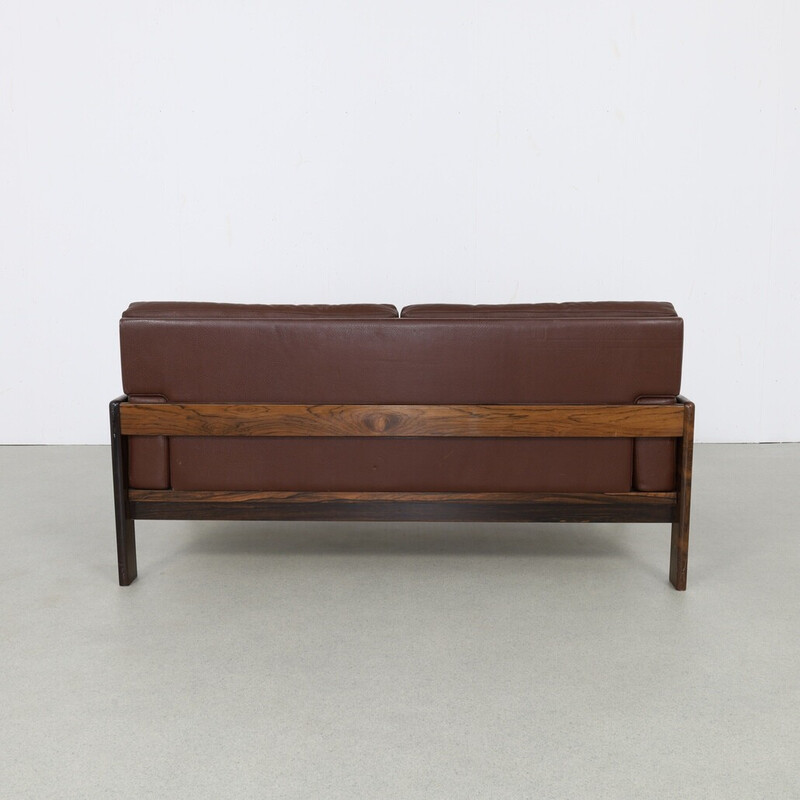 Vintage 2-seater leather and rosewood sofa by H. W. Klein for Bramin, Denmark 1970