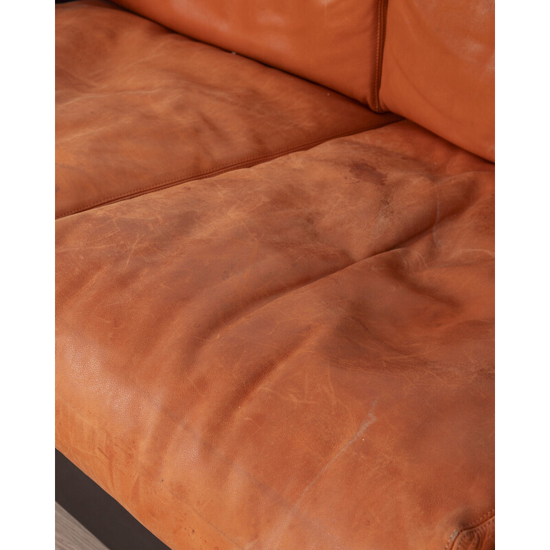 Vintage Saratoga 2-seater sofa in wood and leather by Massimo Vignanelli for Poltronova, 1960