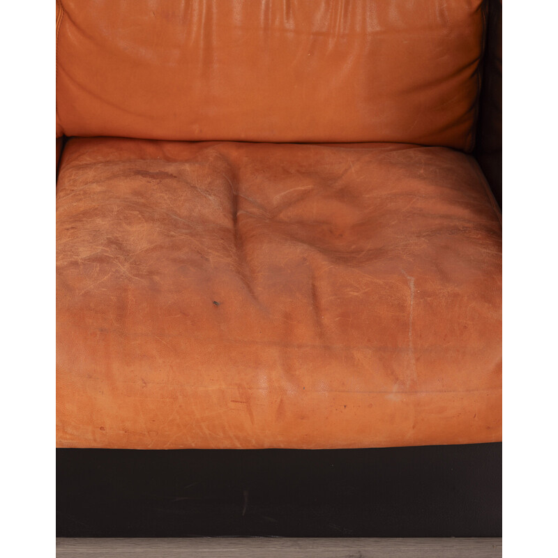 Vintage Saratoga 2-seater sofa in wood and leather by Massimo Vignanelli for Poltronova, 1960