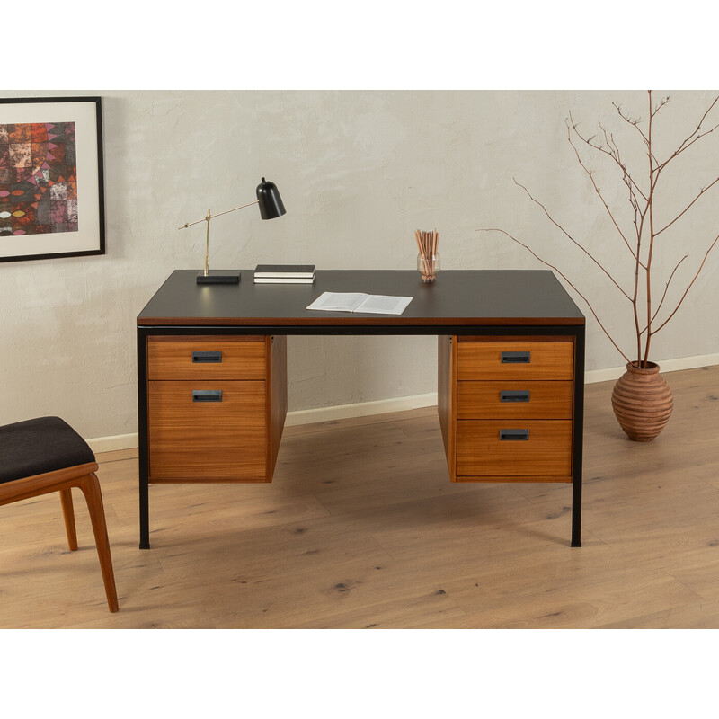 Bureau vintage en placage de teck et formica noir pour Planmöbel, Allemagne 1960