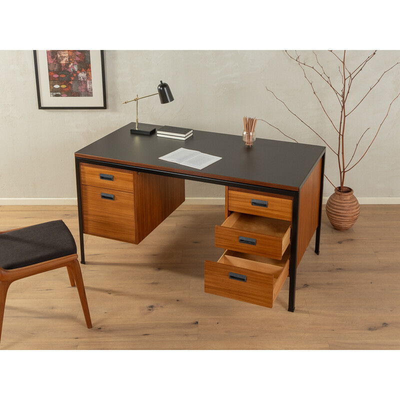 Bureau vintage en placage de teck et formica noir pour Planmöbel, Allemagne 1960