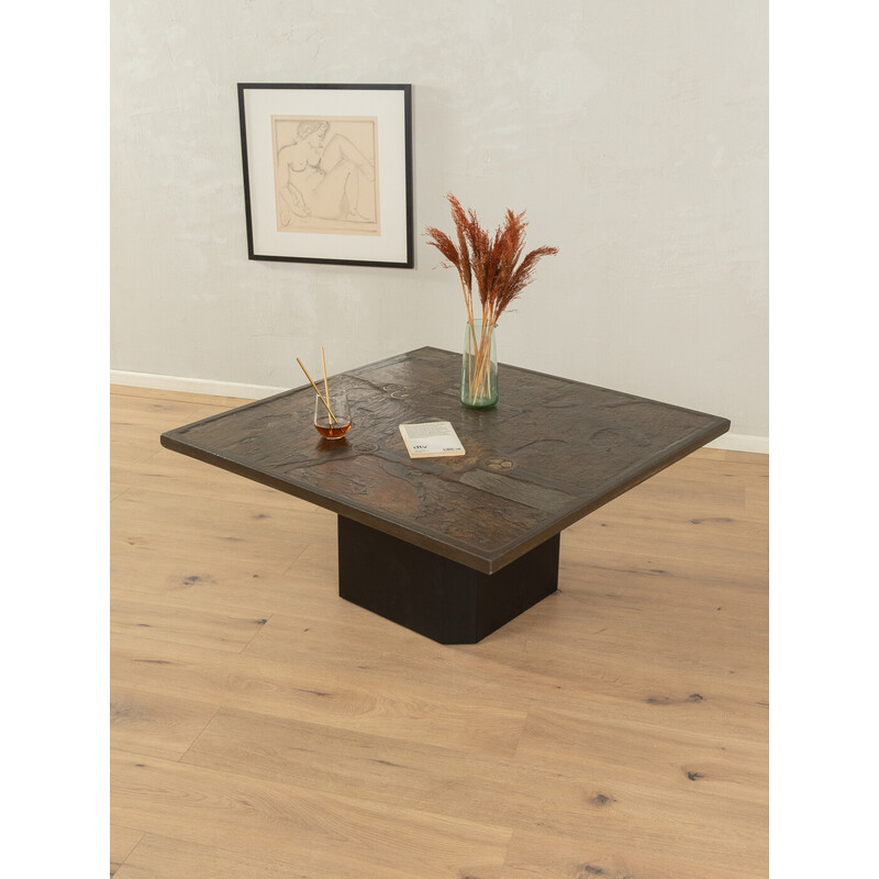 Vintage  coffee table with copper and brass inlays by Marcus Kingma, Netherlands 1982