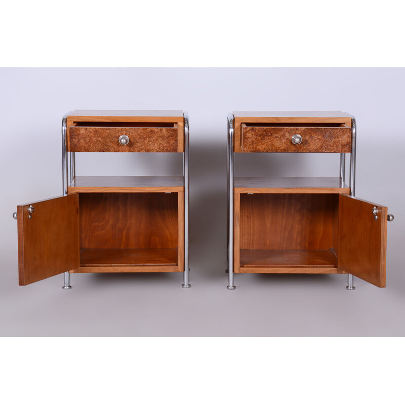 Pair of vintage Bauhaus bedside tables in chrome steel and walnut for Hynek Gottwald, Czechoslovakia 1930