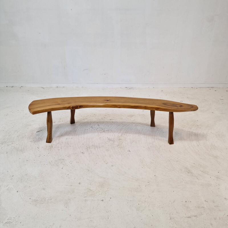 Vintage wooden tree trunk bench, France 1960