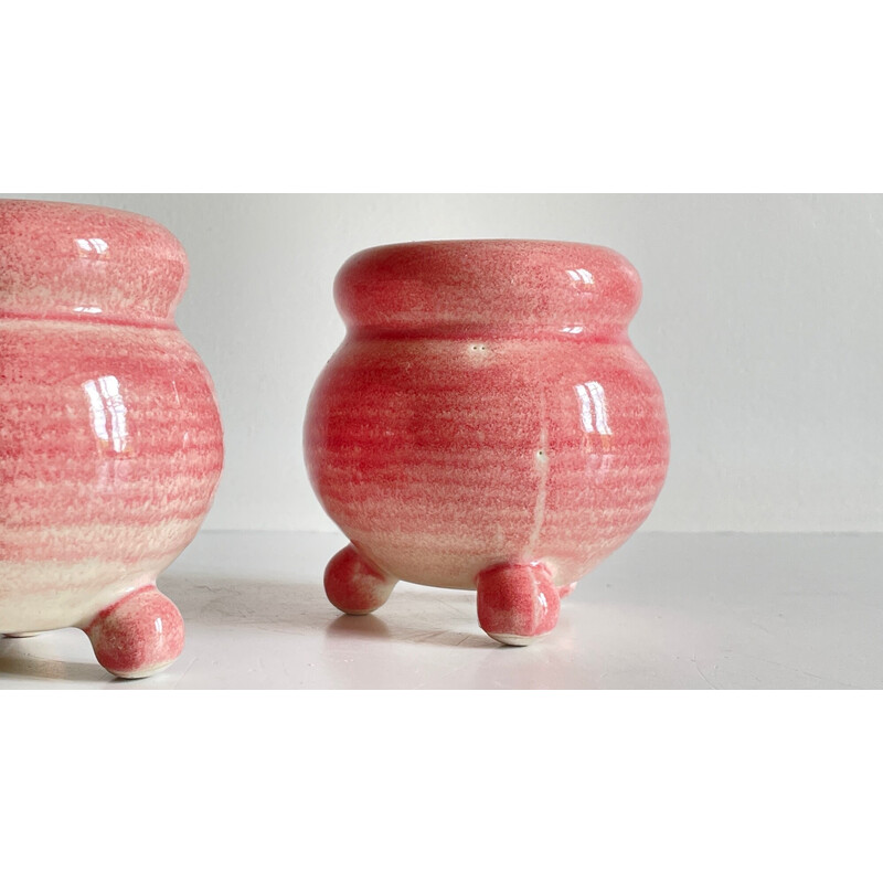 Pair of vintage pink ceramic candlestick, 1990