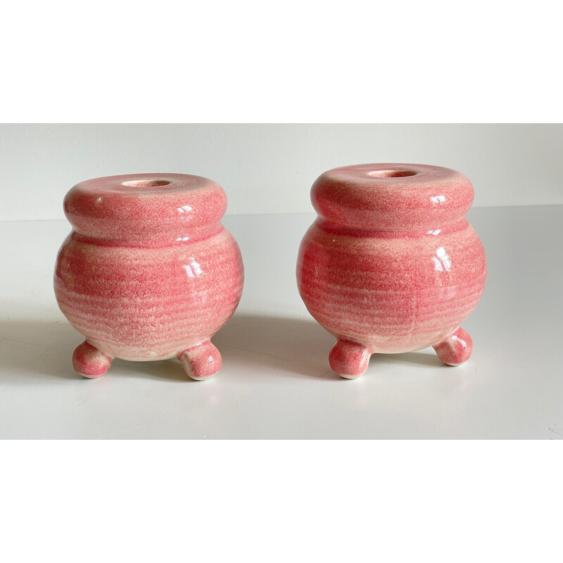 Paar Vintage-Keramikknospenständer in Rosa, 1990