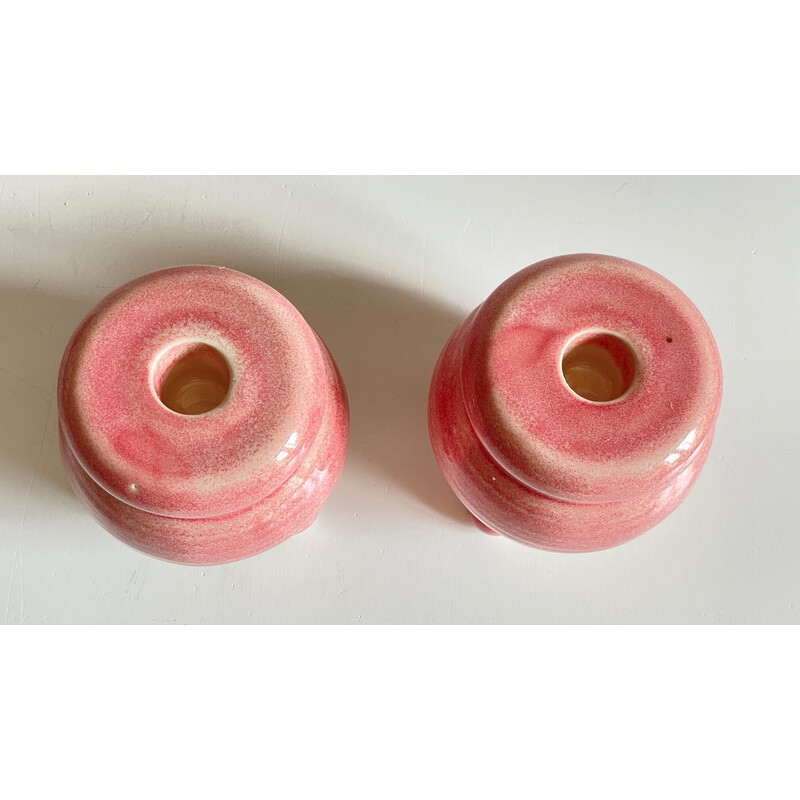Pair of vintage pink ceramic candlestick, 1990