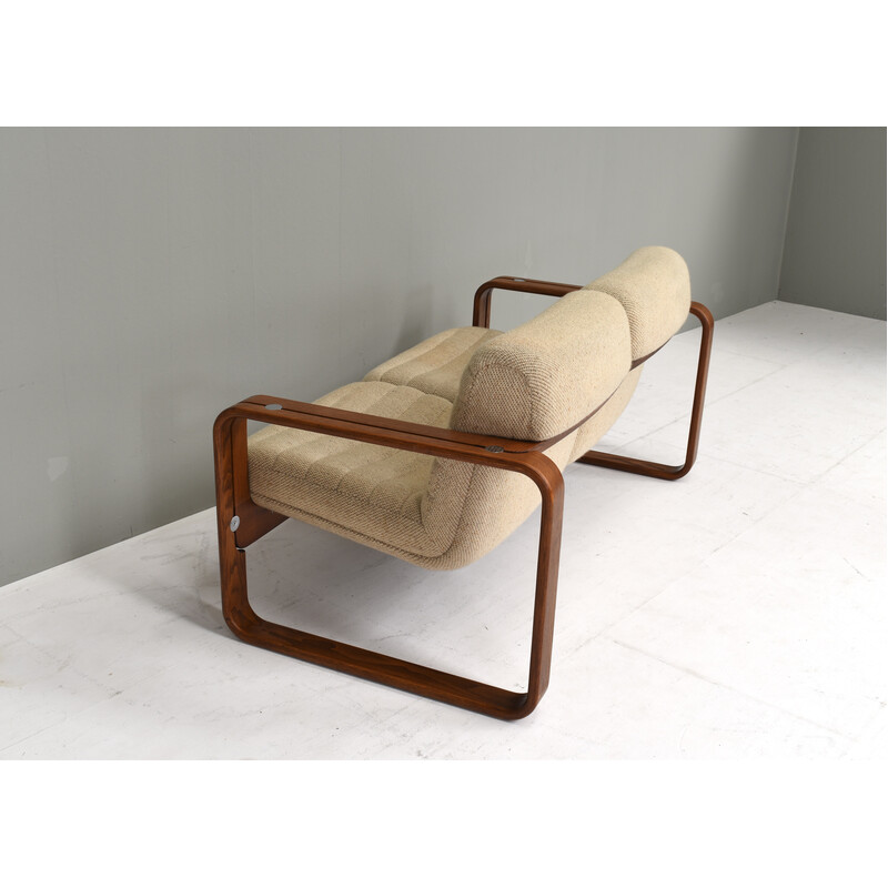 Vintage 2-seater sofa in bentwood and fabric by Jan Bocan, Czechoslovakia 1970