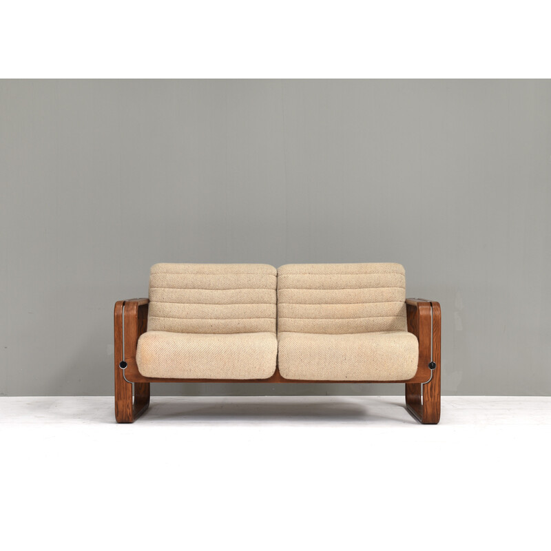 Vintage 2-seater sofa in bentwood and fabric by Jan Bocan, Czechoslovakia 1970