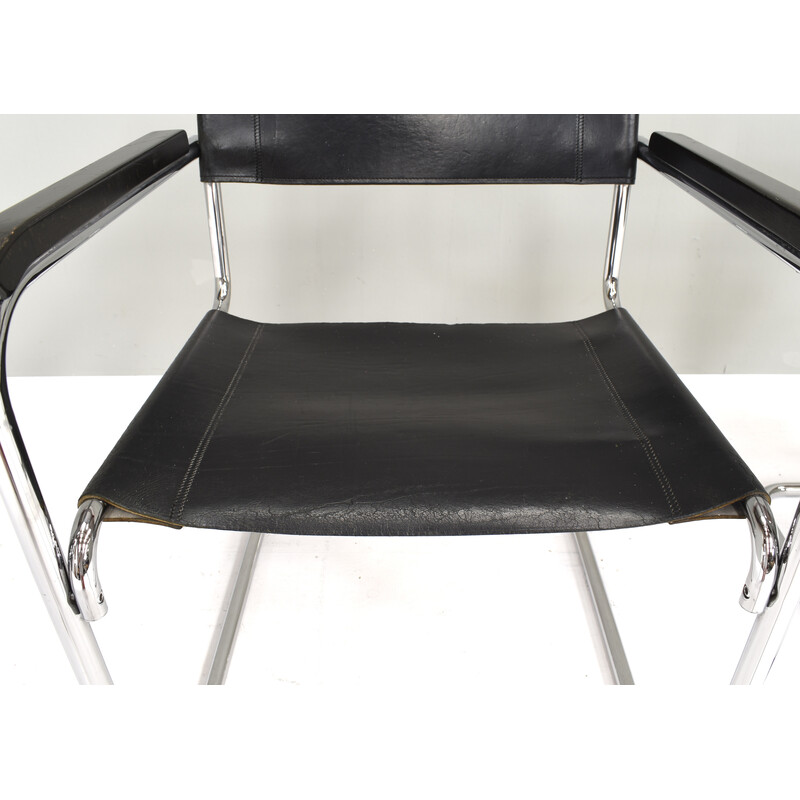 Pair of vintage S34 armchairs in black leather and chrome by Mart Stam for Thonet, Germany 1927