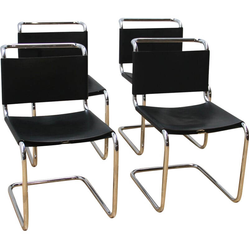 Lot de 4 chaises vintage B33 en aluminium chromé et cuir par Marcel Breuer, 1960