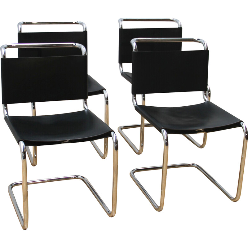 Satz von 4 Vintage-Stühlen B33 aus verchromtem Aluminium und Leder von Marcel Breuer, 1960