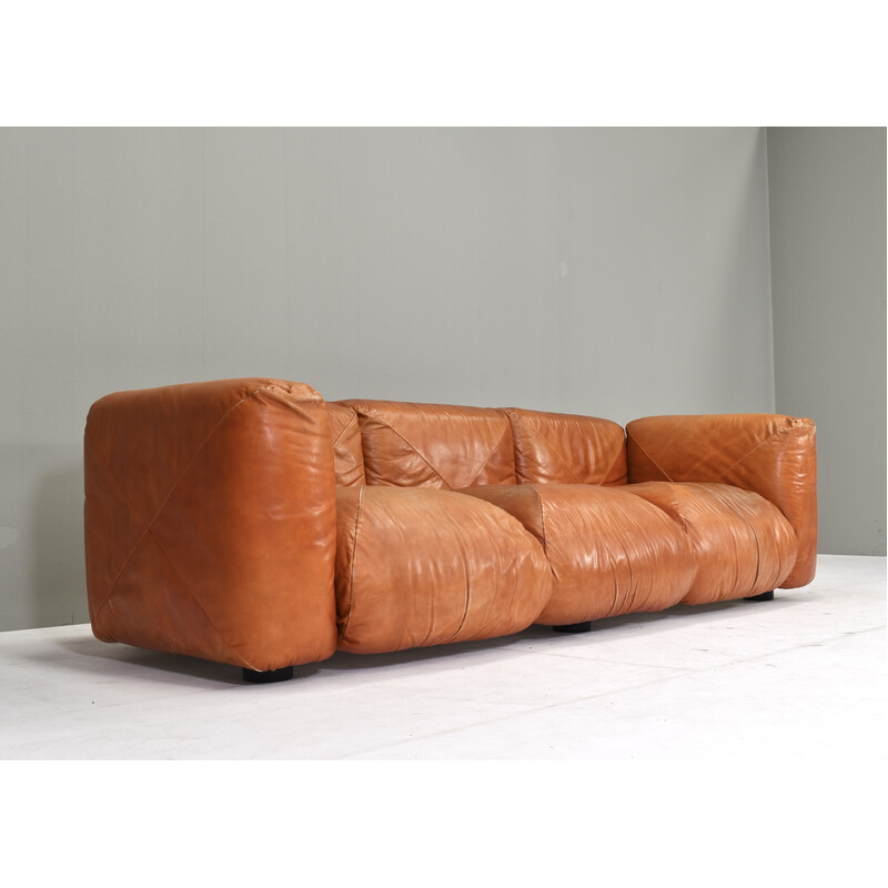 Vintage 3-seater sofa in beige leather by Mario Marenco for Arflex, Italy 1970