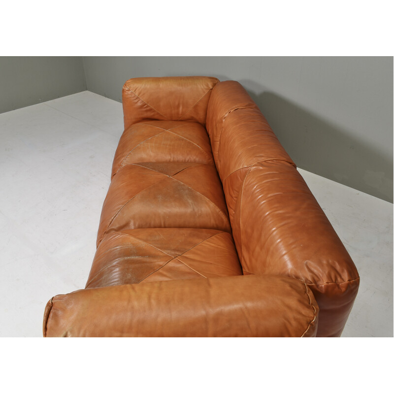 Vintage 3-seater sofa in beige leather by Mario Marenco for Arflex, Italy 1970