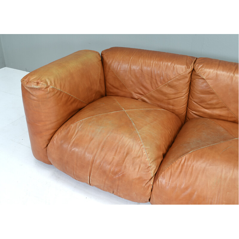 Vintage 3-seater sofa in beige leather by Mario Marenco for Arflex, Italy 1970