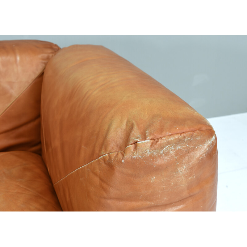 Vintage 3-seater sofa in beige leather by Mario Marenco for Arflex, Italy 1970