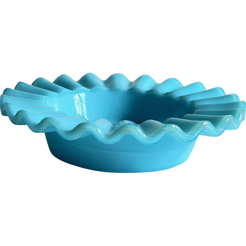 Vintage blue opaline glass ashtray