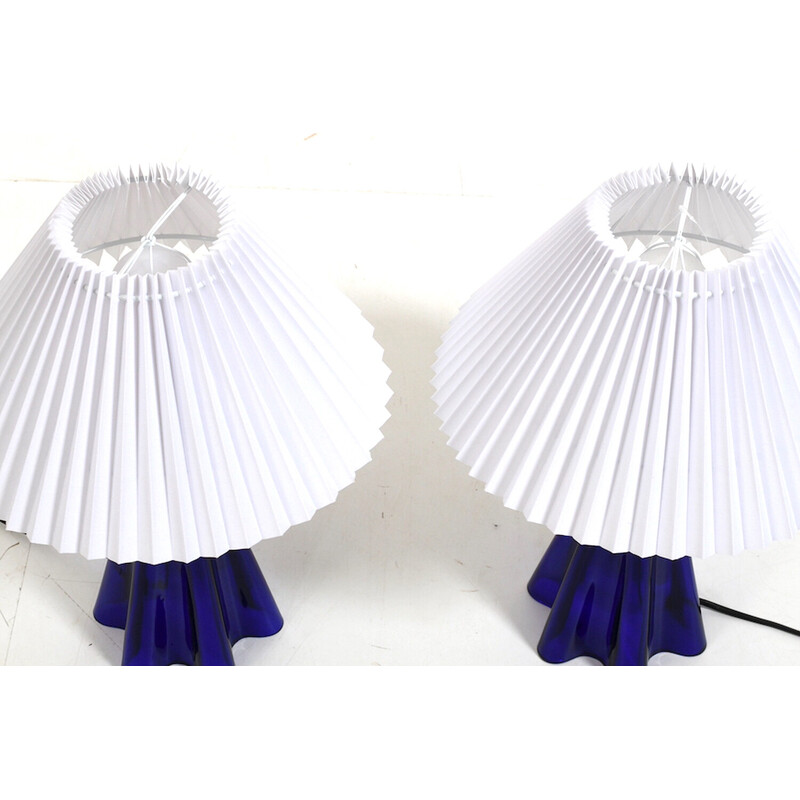 Pair of vintage LeKlint table lamps in blue glass for Holmegaard, 1970