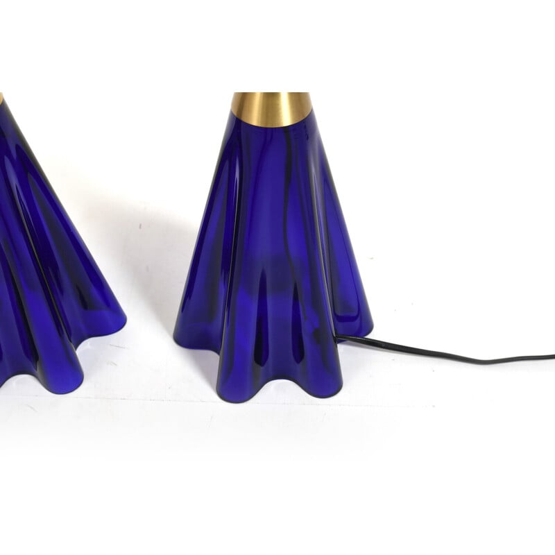 Paire de lampes de table vintage LeKlint en verre bleu pour Holmegaard, 1970