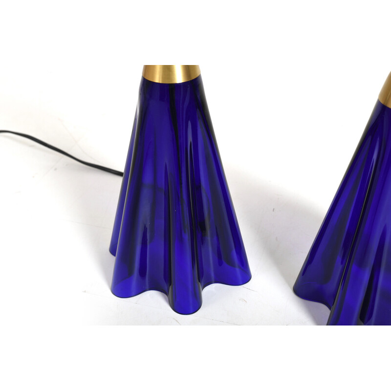 Paire de lampes de table vintage LeKlint en verre bleu pour Holmegaard, 1970