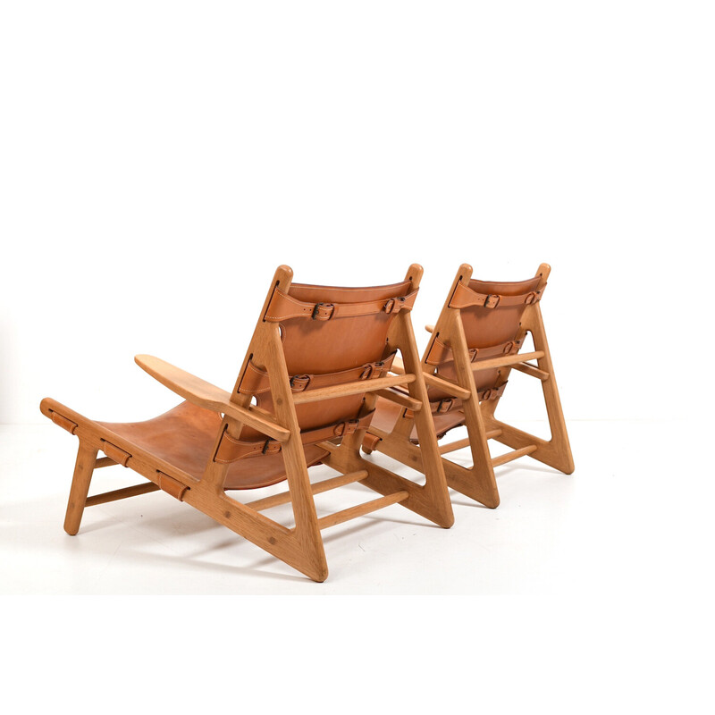 Pair of vintage model 2229 armchairs in oak and natural leather by Børge Mogensen for Fredericia Stolefabrik, 1970