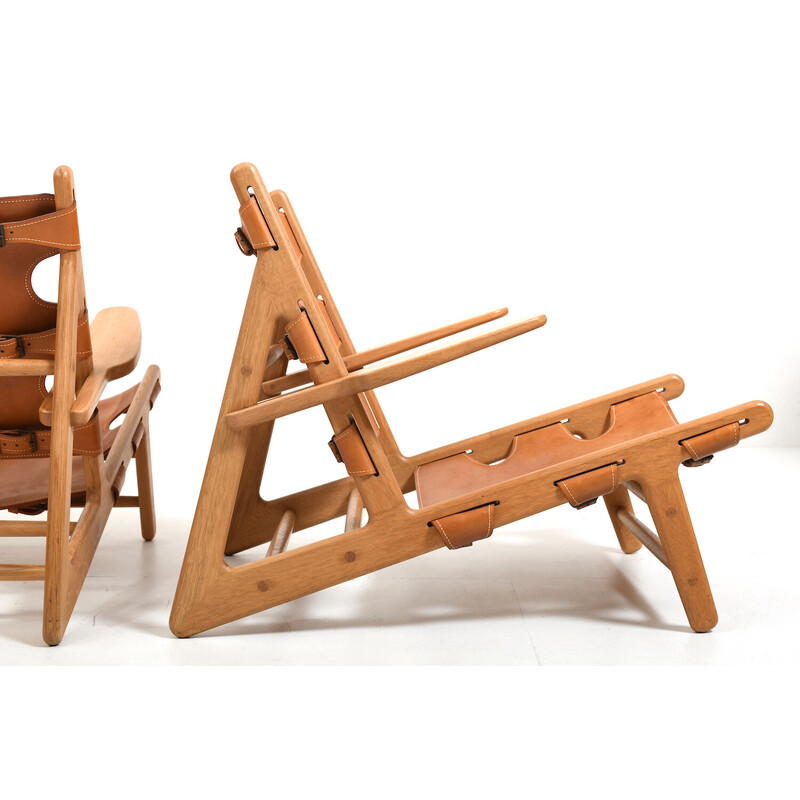 Pair of vintage model 2229 armchairs in oak and natural leather by Børge Mogensen for Fredericia Stolefabrik, 1970