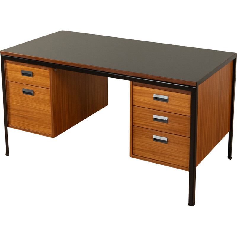 Bureau vintage en placage de teck et formica noir pour Planmöbel, Allemagne 1960