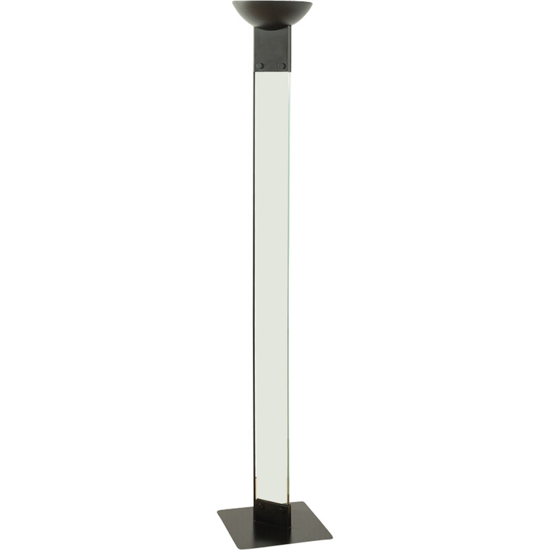 Vintage glass and metal floor lamp by Max Baguara for Lamperti, Italy 1980