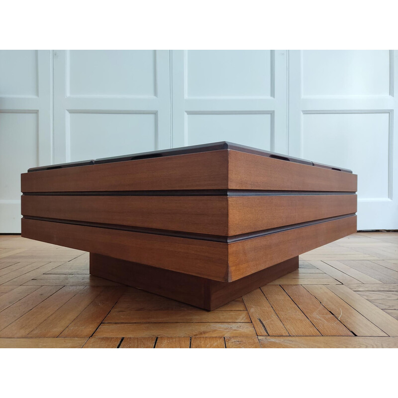 Mesa de centro vintage em madeira de teca de Carlo Hauner para Forma, Itália 1960