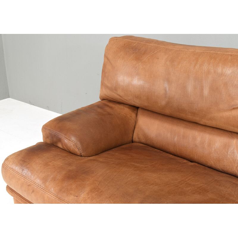 Vintage 2-seater sofa Sofa in beige leather for Roche Bobois, France 1980