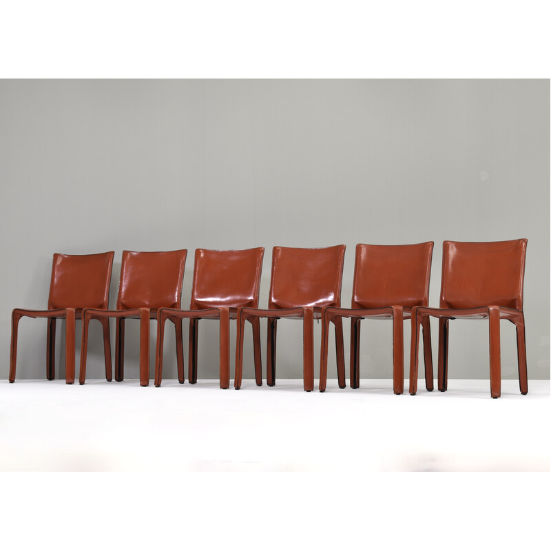 Set of 6 vintage CAB 412 chairs in beige leather by Mario Bellini for Cassina, Italy 1977