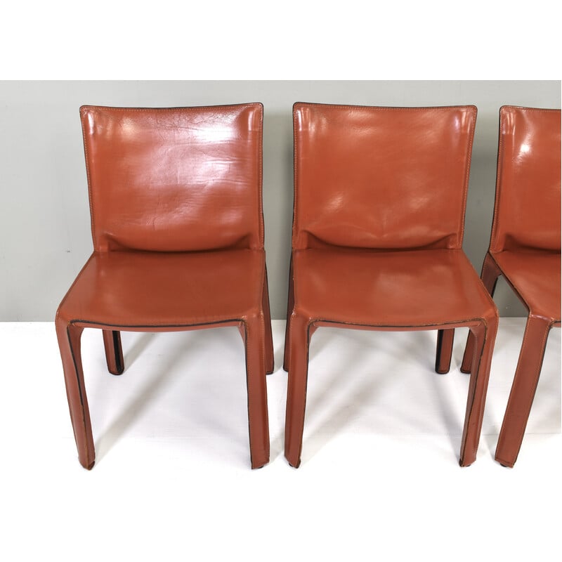 Set of 6 vintage CAB 412 chairs in beige leather by Mario Bellini for Cassina, Italy 1977