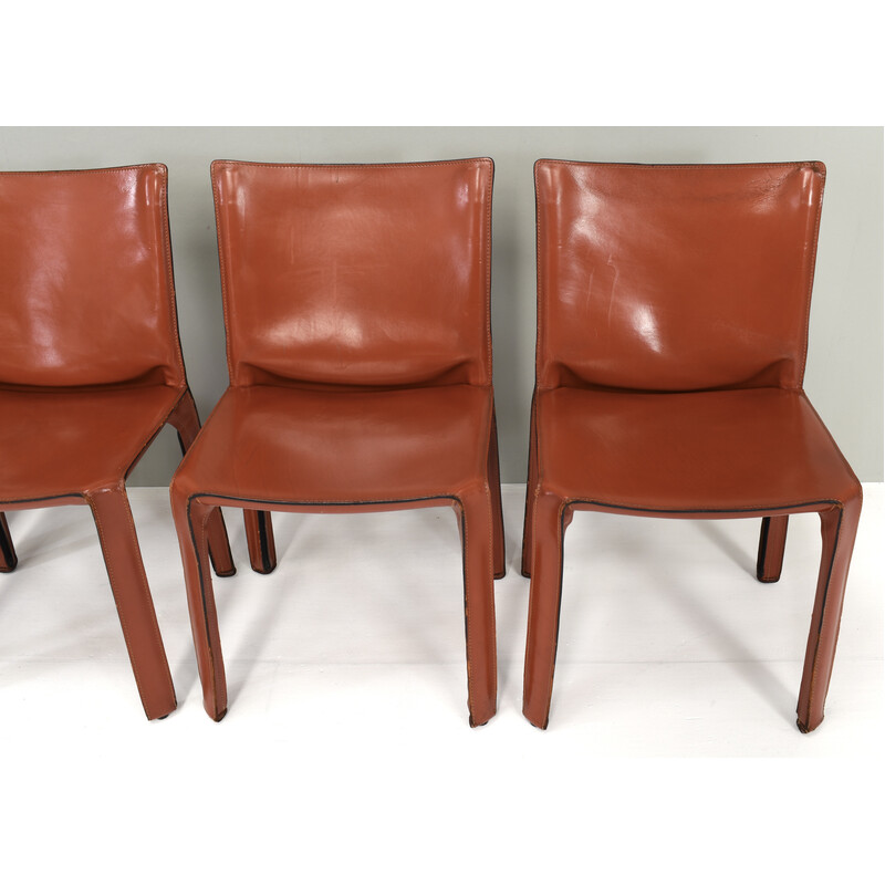 Set of 6 vintage CAB 412 chairs in beige leather by Mario Bellini for Cassina, Italy 1977