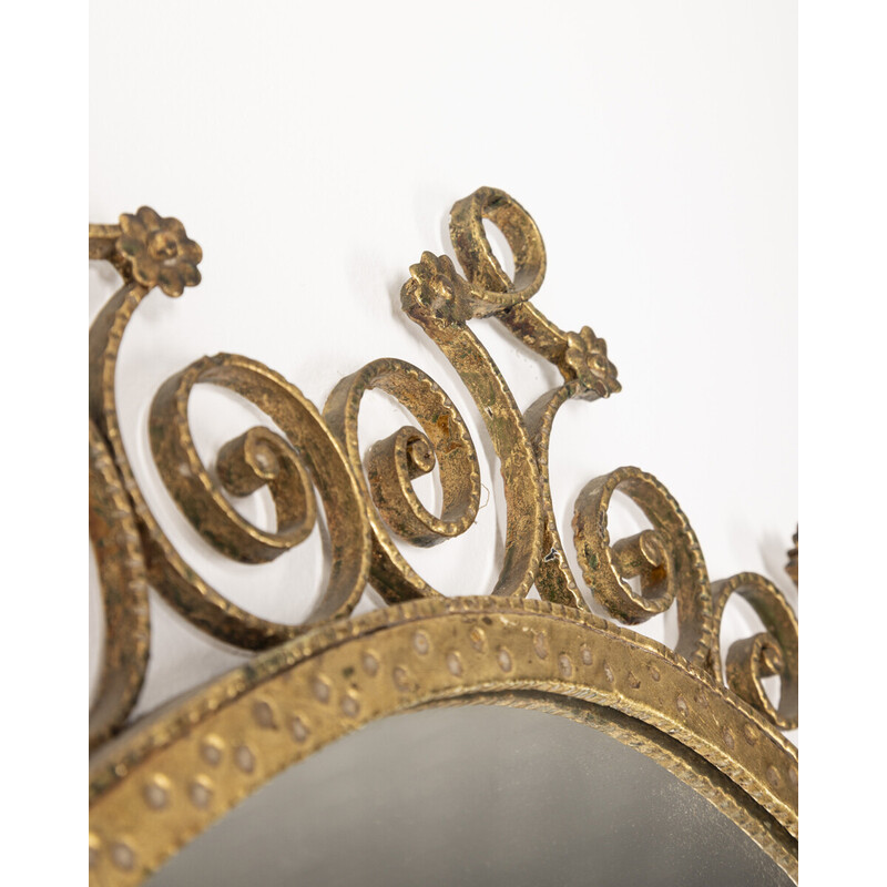 Espejo de pared vintage de hierro dorado y cristal para Pier Luigi Colli, 1950