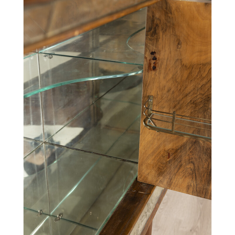 Vintage bar cabinet in walnut wood and glass, Italy 1950