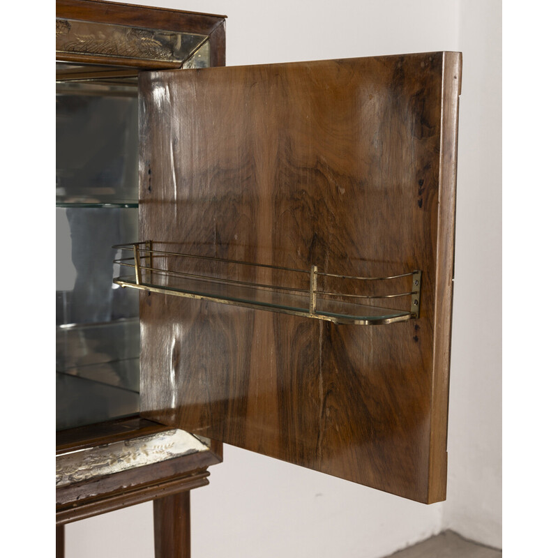 Vintage bar cabinet in walnut wood and glass, Italy 1950